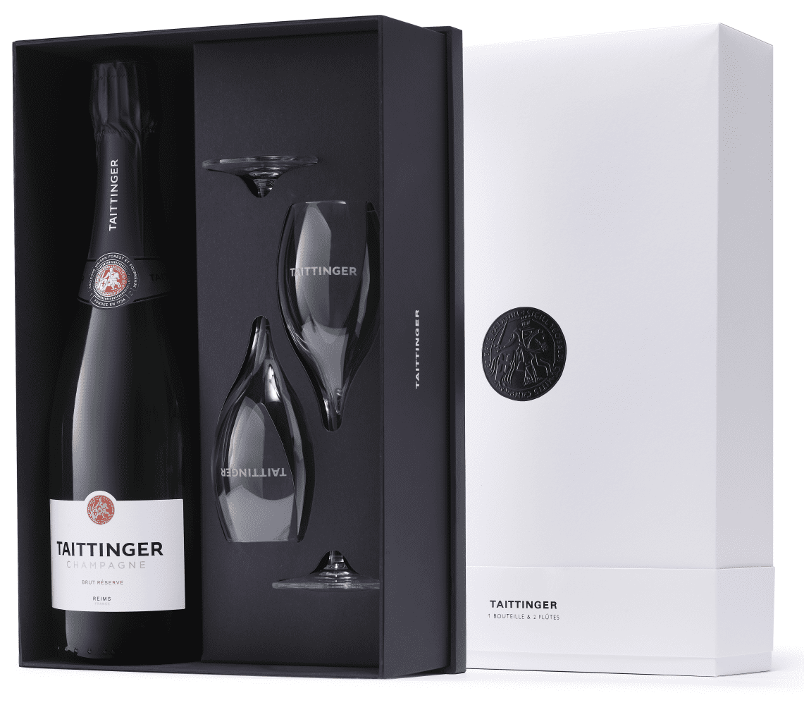 Taittinger Champagne Brut Reserve & Flutes